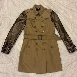 Burberry London Metallic Leather-Sleeve Trench Coat